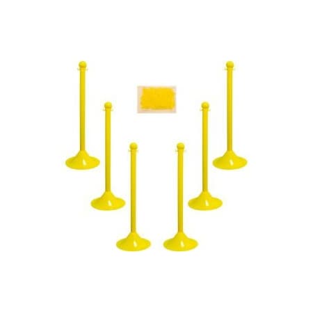 Global Equipment Mr. Chain Light Duty Plastic Stanchion Kit With 2"x50'L Chain, 41"H, Yellow, 6 Pack 71002-6